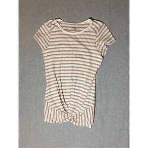 Womens Motherhood Maternity Shirt Size Medium Striped Cotton Blend White Pink
